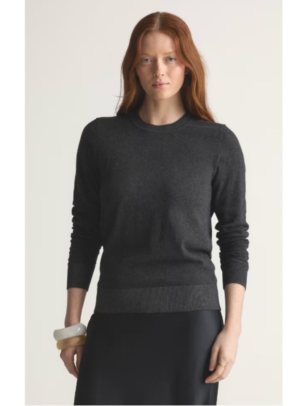 Quince Lightweight Cotton Cashmere Crewneck Sweater Minimalist Grey XL